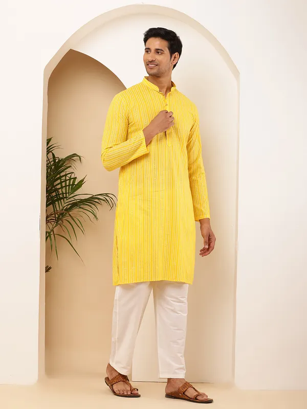 Bright_Yellow_Viscose_Blend_Traditional_Look_Kurta_For_Men