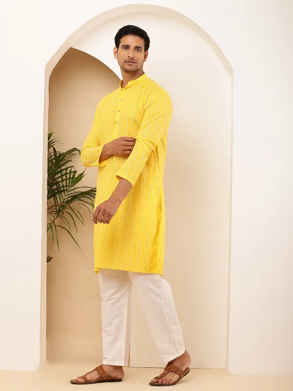 Bright_Yellow_Viscose_Blend_Traditional_Look_Kurta_For_Men