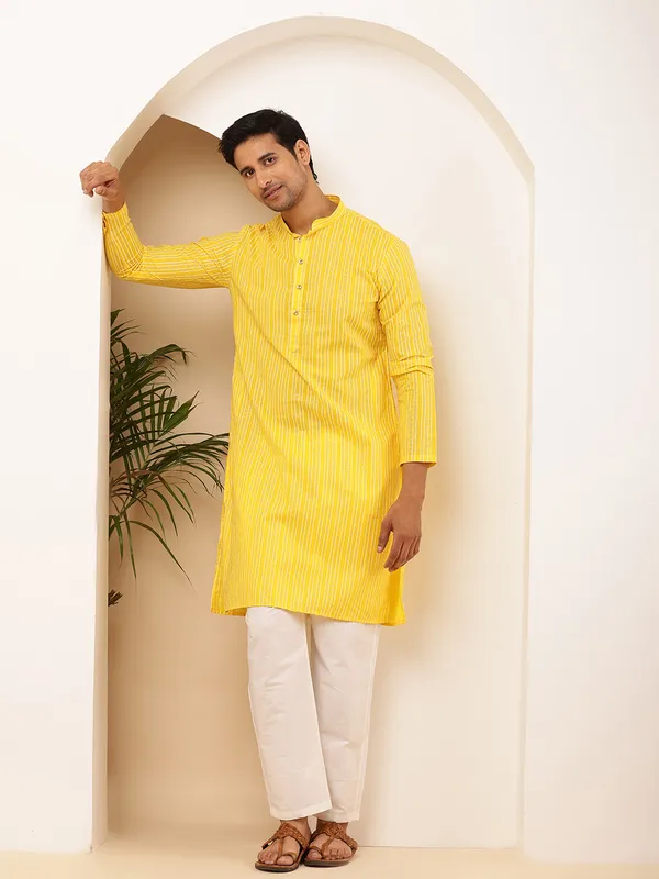Bright_Yellow_Viscose_Blend_Traditional_Look_Kurta_For_Men
