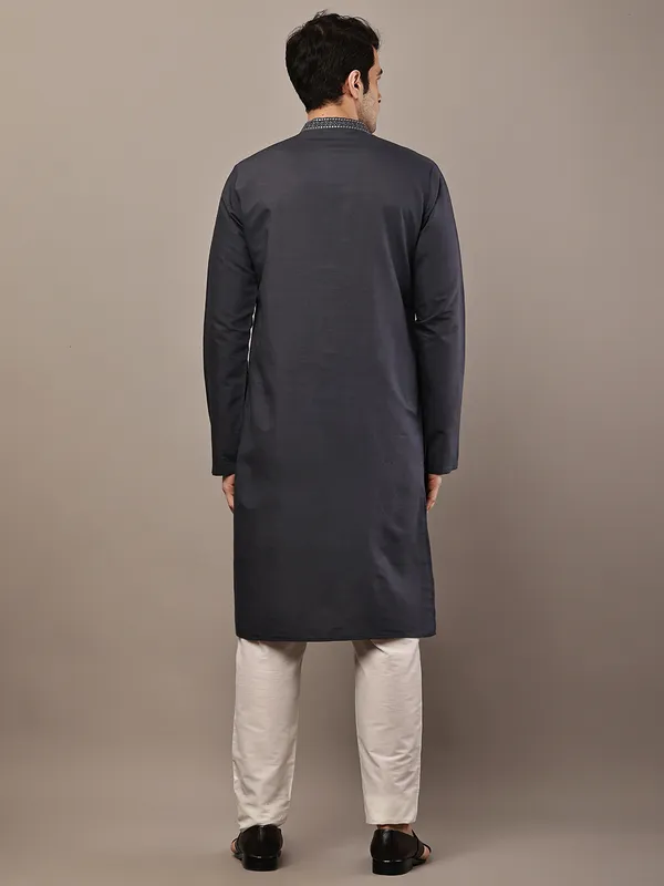 Dark_Grey_Embroidered_Kurta_Set_with_Cream_Pajama_For_Men