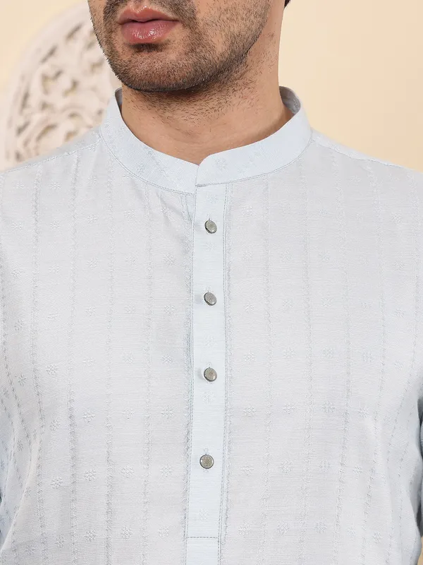 Light_Blue_Straight_Viscose_Silk_Textured_Effect_Kurta_For_Men