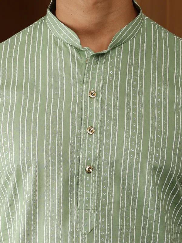 Light_Green_Printed_Viscose_Blend_Long_For_Festive_Wear_Kurta_For_Men