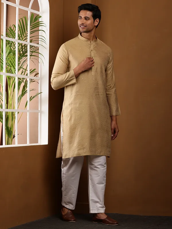 Golden_Brown_Viscose_Blend_Festive_Finish_Kurta_For_Men