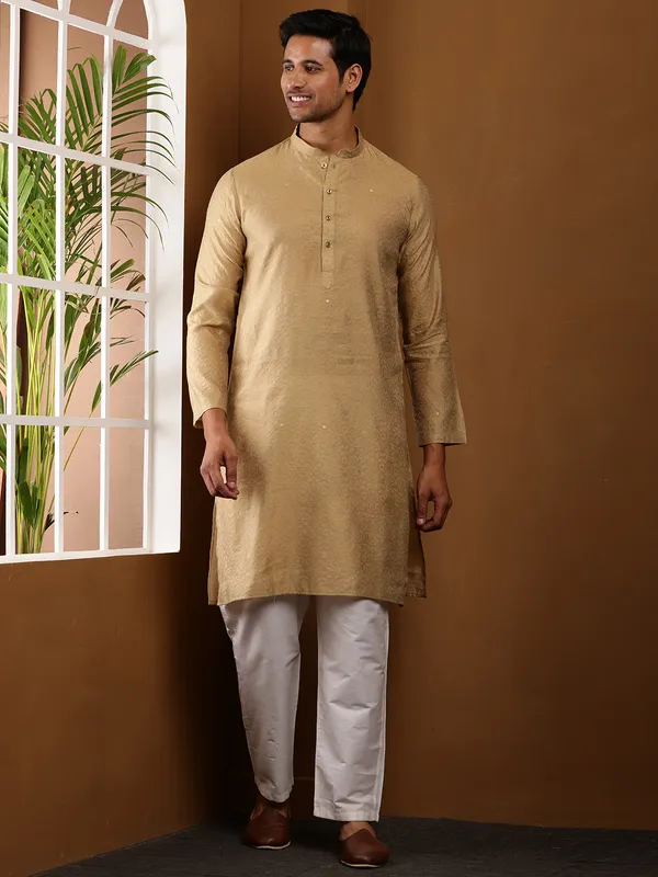 Golden_Brown_Viscose_Blend_Festive_Finish_Kurta_For_Men