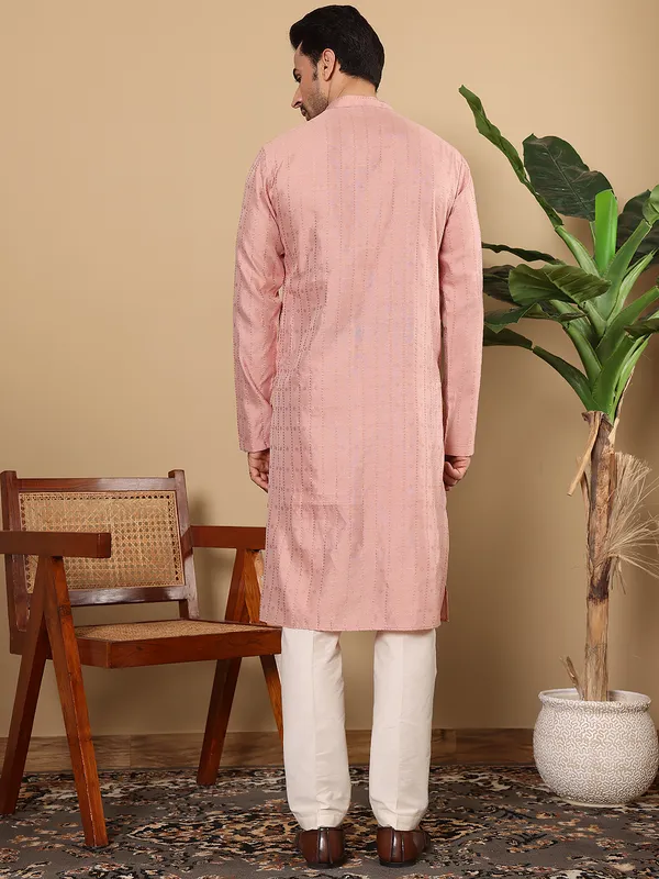 Pink_Straight_Viscose_Silk_Textured_Effect_Kurta_For_Men