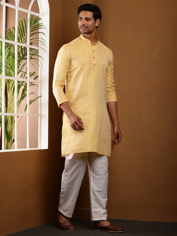 Mustard_Yellow_Viscose_Blend_For_Traditional_Events_Kurta_For_Men