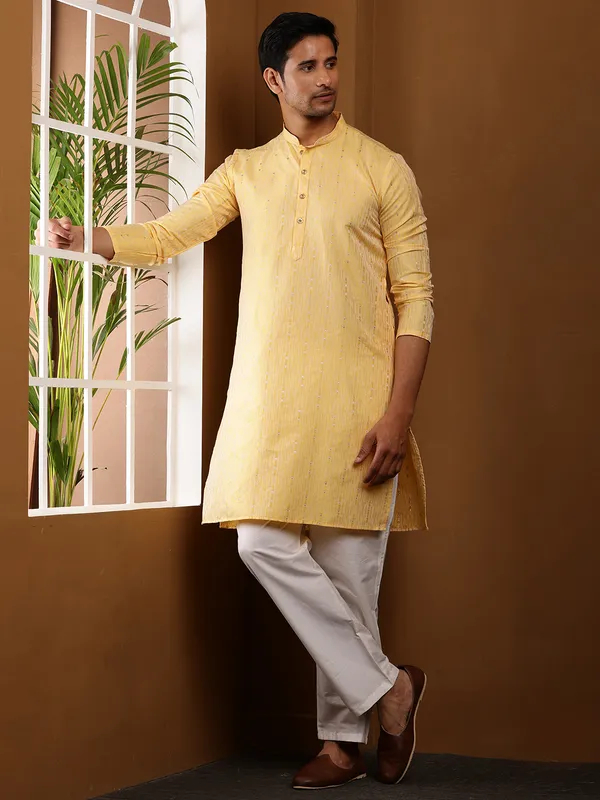 Mustard_Yellow_Viscose_Blend_For_Traditional_Events_Kurta_For_Men