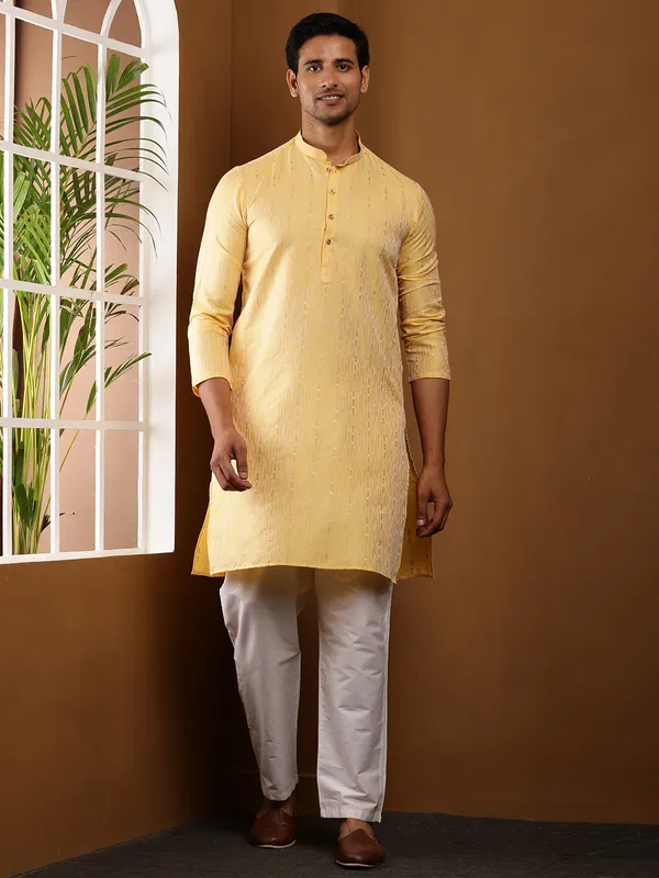 Mustard_Yellow_Viscose_Blend_For_Traditional_Events_Kurta_For_Men
