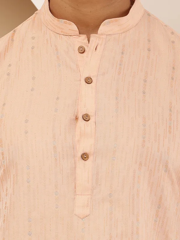 Coral_Peach_Viscose_Blend_Mandarin_Collar_Kurta_For_Men