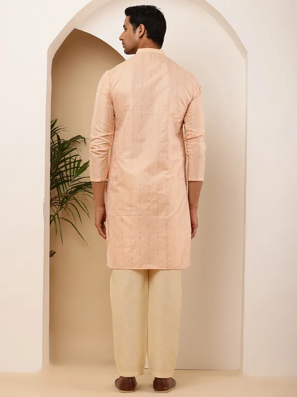 Coral_Peach_Viscose_Blend_Mandarin_Collar_Kurta_For_Men