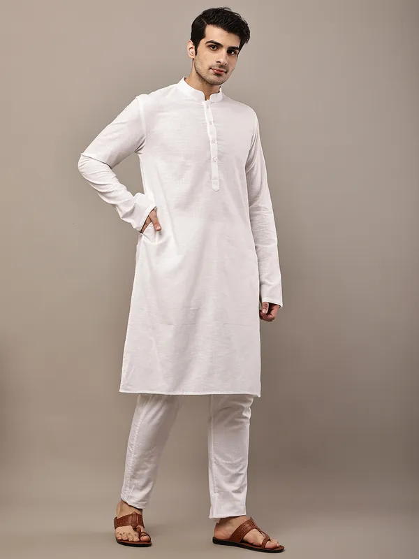 White_Straight_Viscose_Silk_Kurta_For_Men