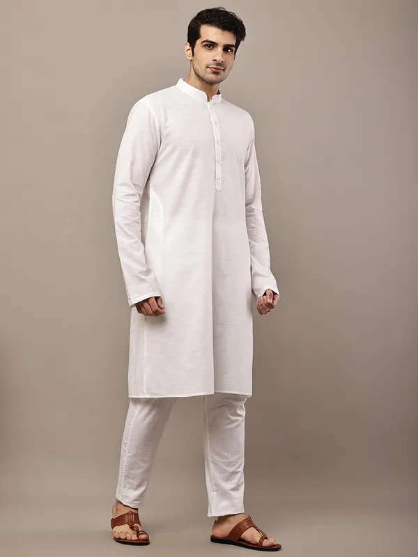 White_Straight_Viscose_Silk_Kurta_For_Men
