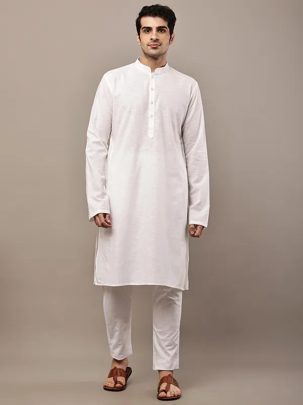White_Straight_Viscose_Silk_Kurta_For_Men