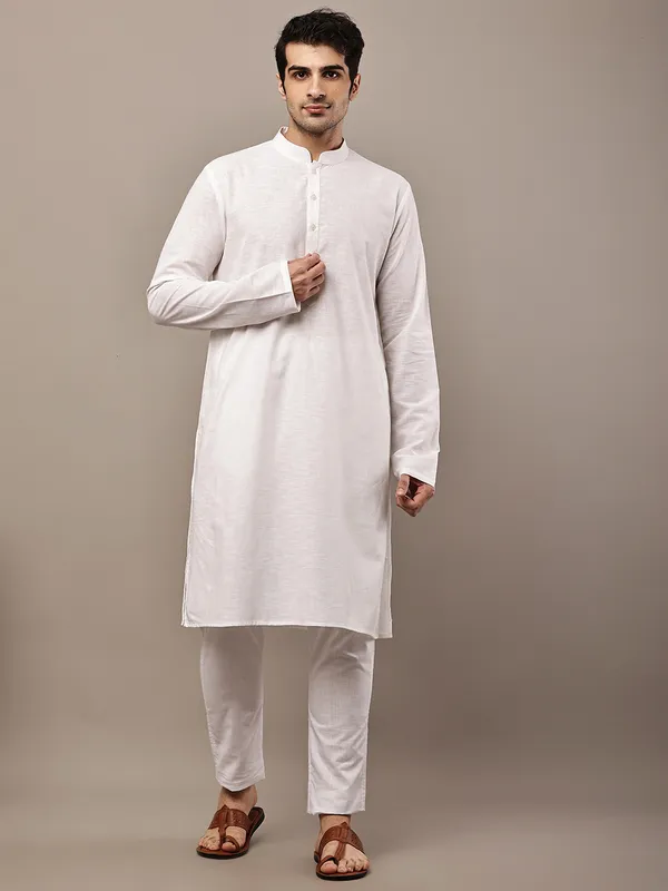 White_Straight_Viscose_Silk_Kurta_For_Men