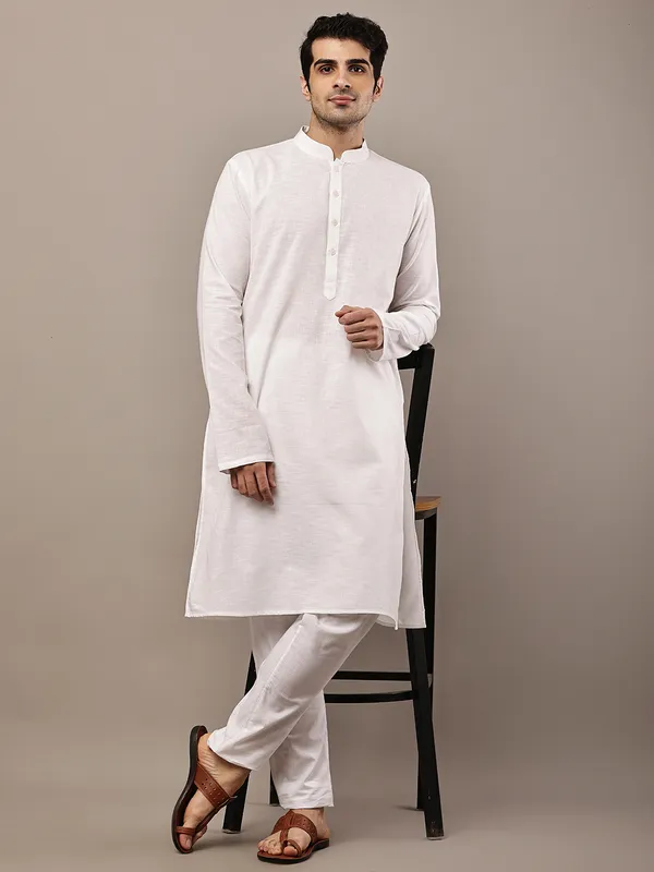 White_Straight_Viscose_Silk_Kurta_For_Men