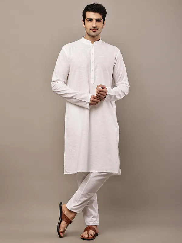 White_Straight_Viscose_Silk_Kurta_For_Men