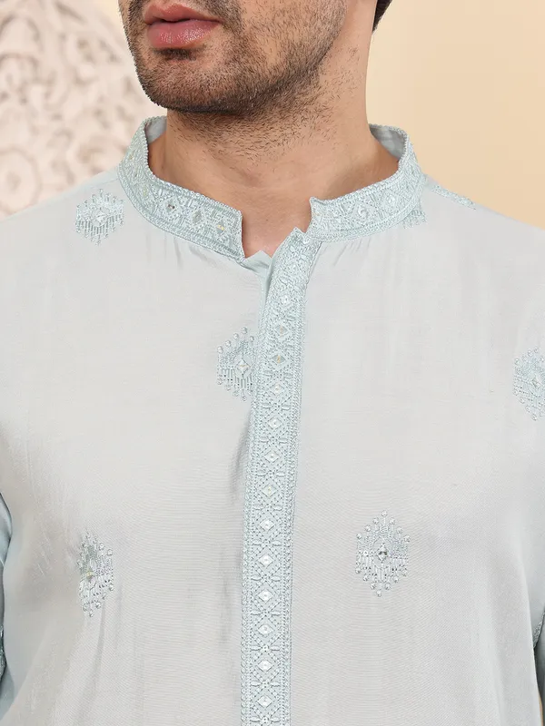 Light_Blue_Straight_Viscose_Silk_Embroidered_Neckline_And_Motifs_Kurta_For_Men