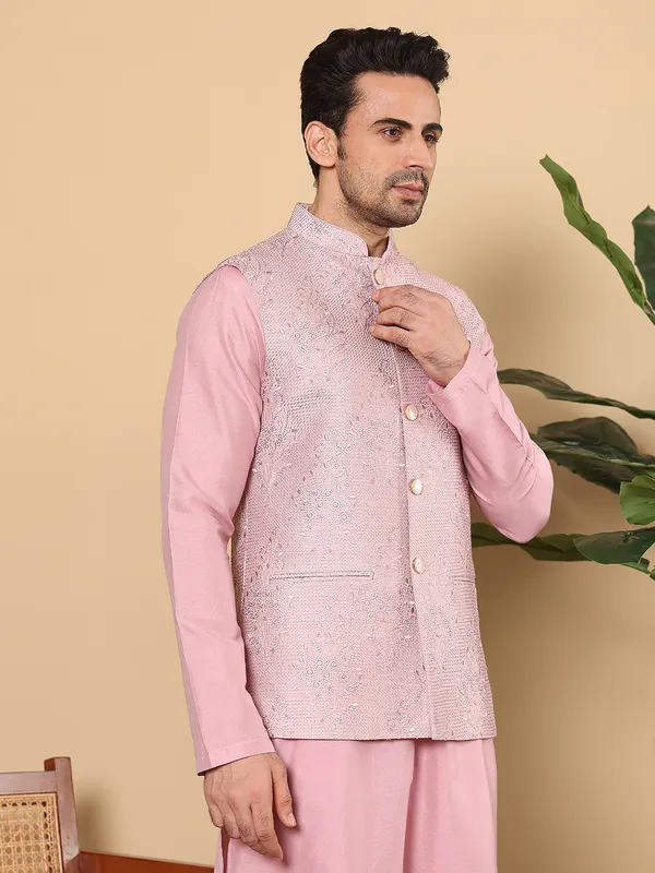 Men's_Pink_Embroidered_Nehru_Jacket