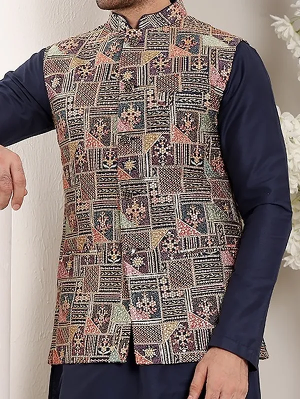 Men's_Multicolor_Embroidered_Mandarin_Collar_Nehru_Jacket