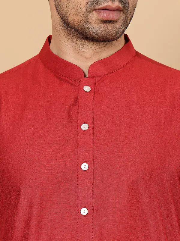 Red_Straight_Viscose_Silk_Kurta_For_Men