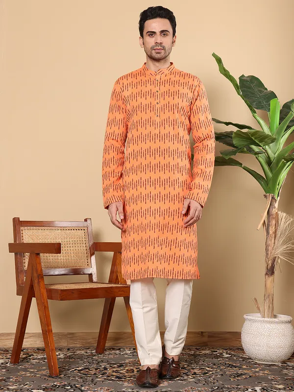 Orange_Straight_Cotton_Printed_Kurta_For_Men