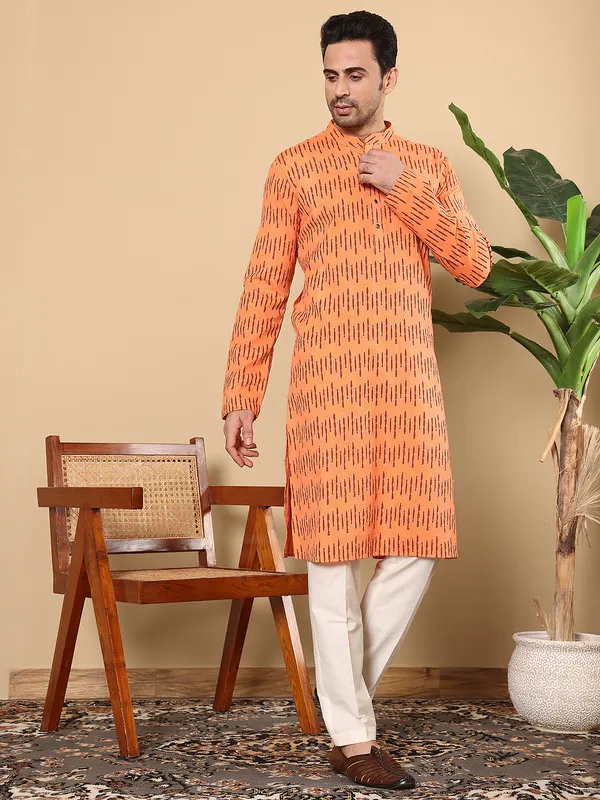 Orange_Straight_Cotton_Printed_Kurta_For_Men