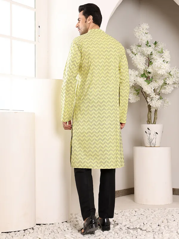 Yellow_Elegant_Straight_Cotton_Printed_Kurta_For_Men