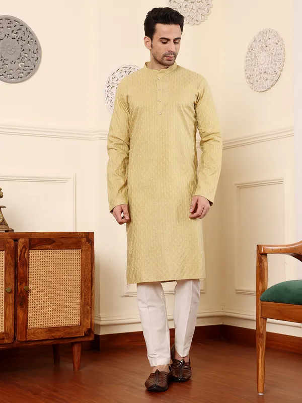 Yellow_Straight_Rayon_Silk_Textured_Effect_Kurta_For_Men