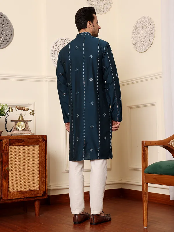 Dark_Blue_Straight_Viscose_Silk_Embroidered_Neckline_And_Motifs_Kurta_For_Men