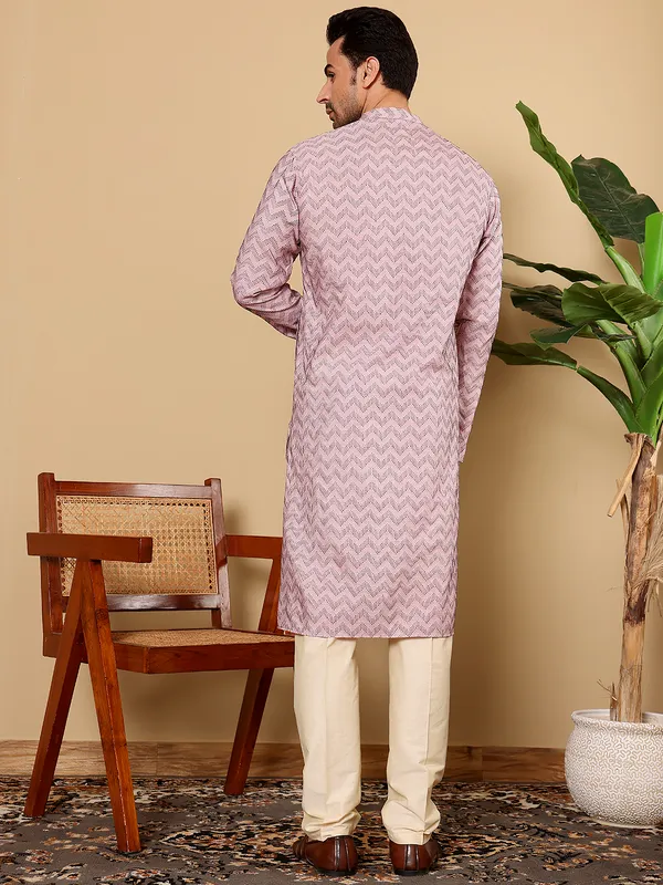 Pink_Elegant_Straight_Cotton_printed_Kurta_For_Men