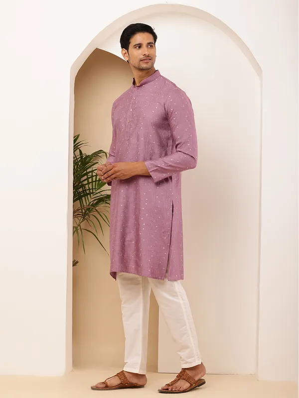 Magenta_Viscose_Blend_Rich_Sheen_Kurta_For_Men
