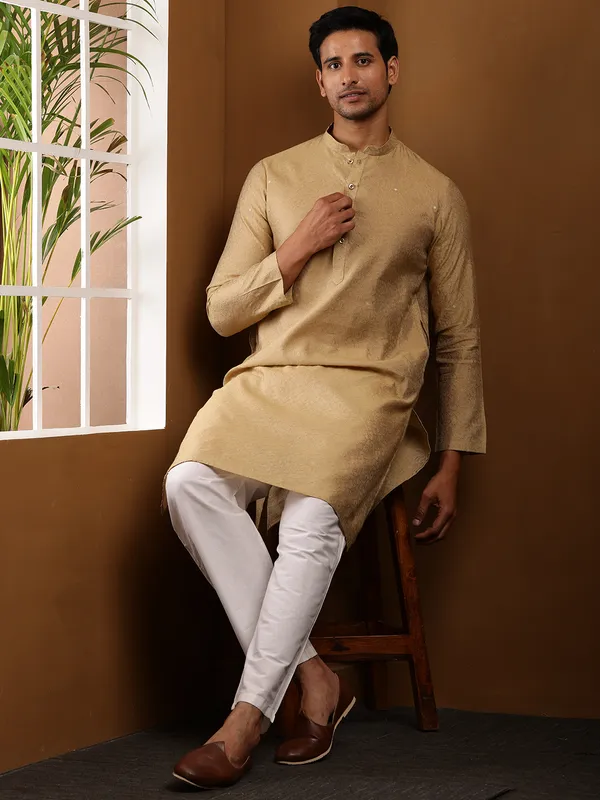Golden_Brown_Viscose_Blend_Festive_Finish_Kurta_For_Men