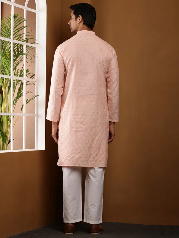 Salmon_Peach_Viscose_Blend_Classic_Cut_Kurta_For_Men