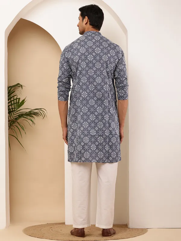 Steel_Blue_Viscose_Blend_Subtle_Texture_Kurta_For_Men