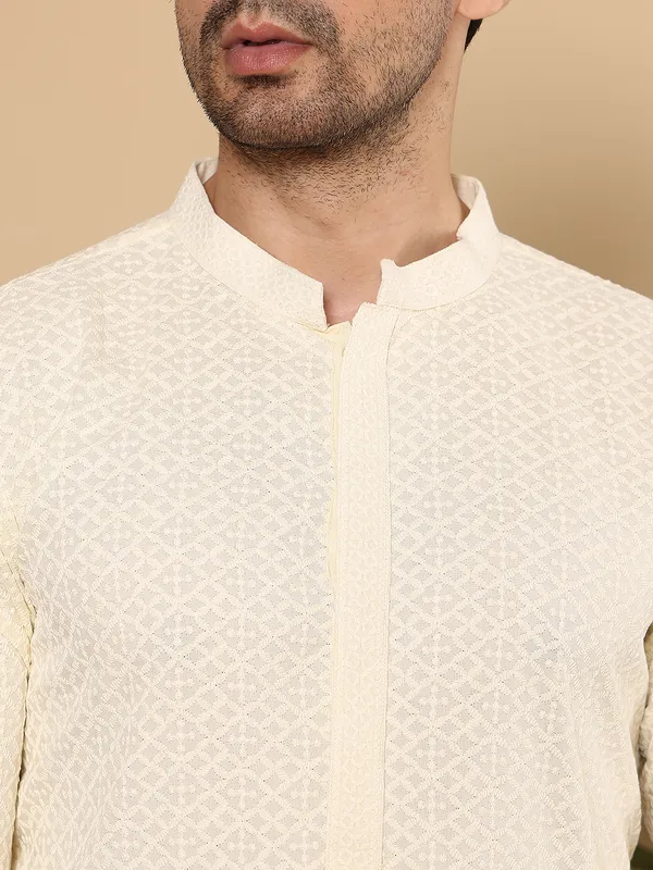 Men's_Rayon_Silk_Straight_Classic_White_Chikankari_Kurta,Off_White_solid_trouser_style_churidar