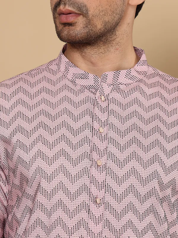 Men's_Elegant_Pink_Straight_Cotton_Kurta_with_Embroidery_,Cream_solid_trouser_style_churidar