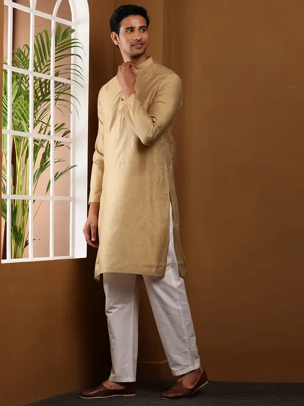 Men_Beige_Jacquard_Festive_Kurta_with_White_Churidar
