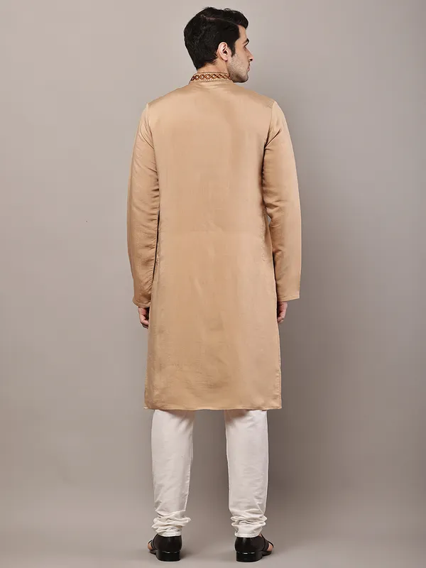 Brown_Embroidered_Kurta_Set_with_Cream_Pajama_For_Men