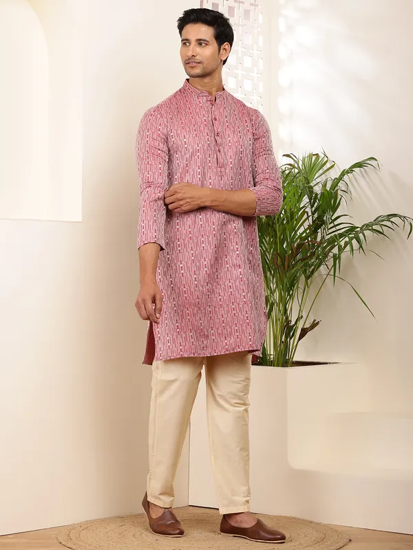 Pink_Printed_Viscose_Blend_For_Festive_Occasions_Kurta_For_Men