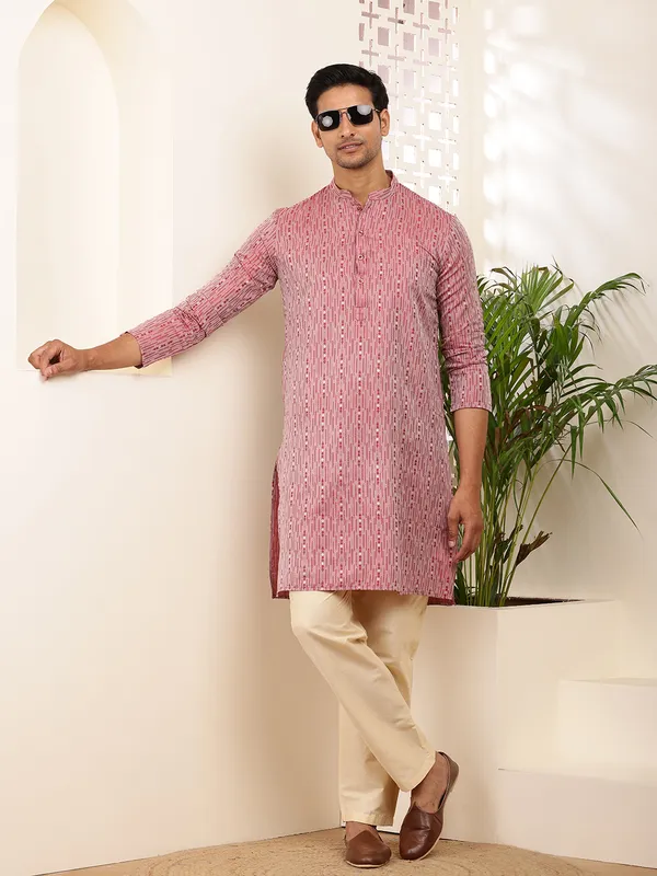 Pink_Printed_Viscose_Blend_For_Festive_Occasions_Kurta_For_Men
