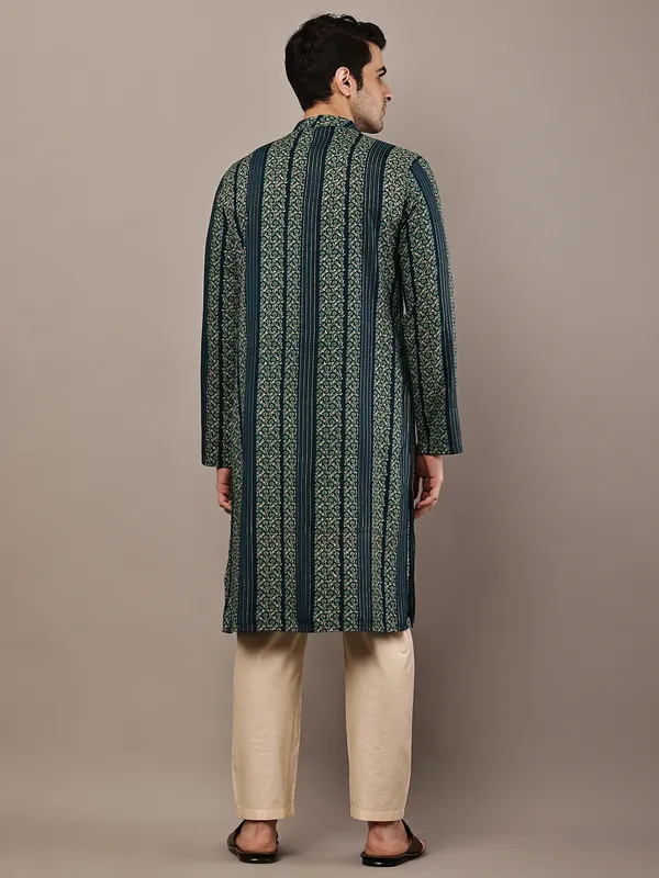 Dark_Green_Ethnic_Printed_Kurta_For_Men