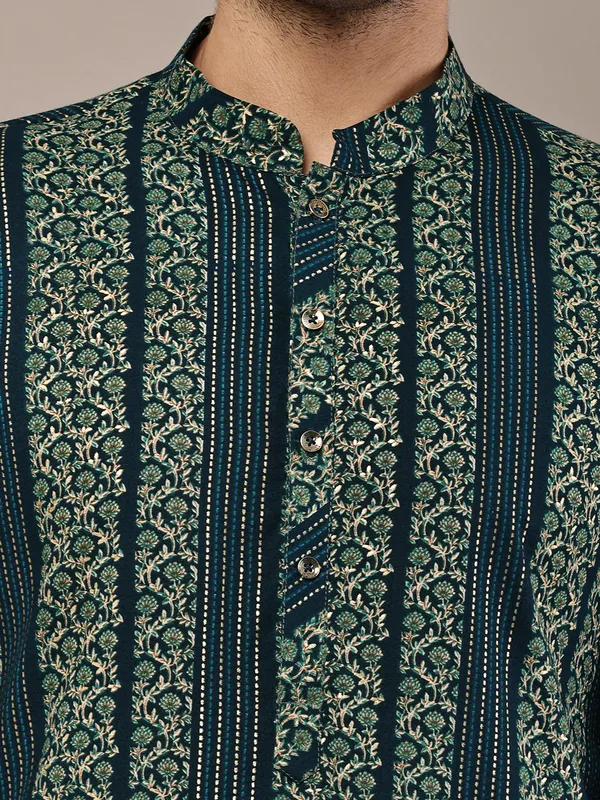 Dark_Green_Ethnic_Printed_Kurta_For_Men