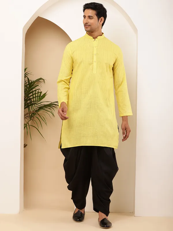 Bright_Yellow_Viscose_Blend_Solid_Finish_And_Mandarin_Collar_Kurta_For_Men