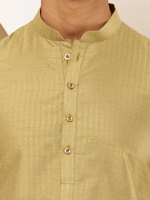 Light_Olive_Viscose_Blend_Self-Design_And_Mandarin_Collar_Kurta_For_Men