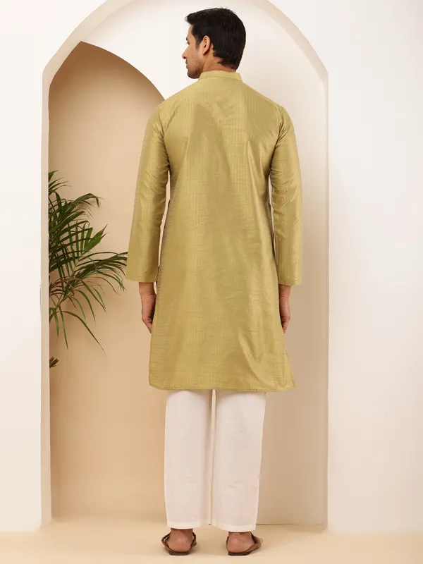Light_Olive_Viscose_Blend_Self-Design_And_Mandarin_Collar_Kurta_For_Men