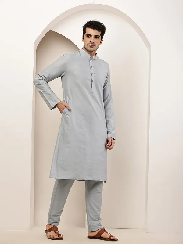 Blue_Straight_Viscose_Silk_Kurta_For_Men