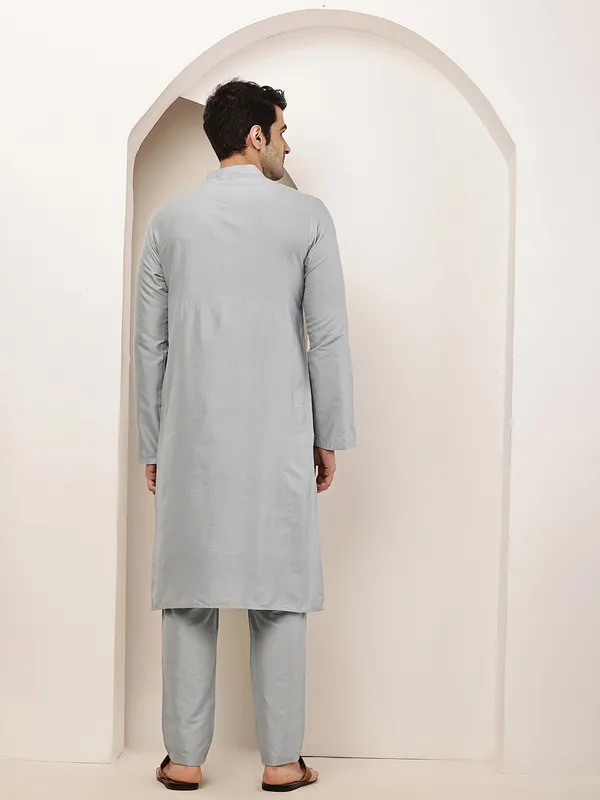 Blue_Straight_Viscose_Silk_Kurta_For_Men