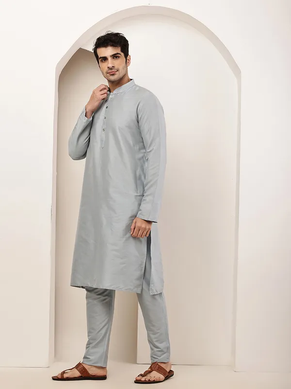 Blue_Straight_Viscose_Silk_Kurta_For_Men