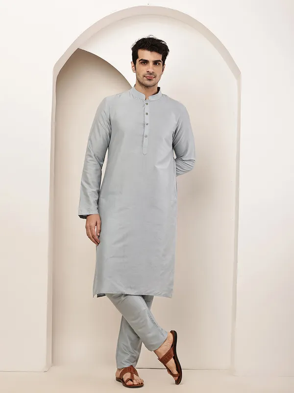 Blue_Straight_Viscose_Silk_Kurta_For_Men