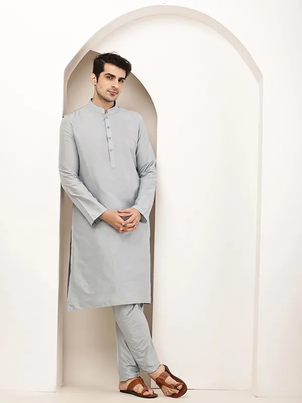 Blue_Straight_Viscose_Silk_Kurta_For_Men